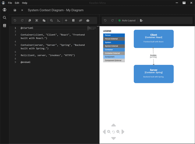 Screenshot of Mina, showing a diagram with a custom theme