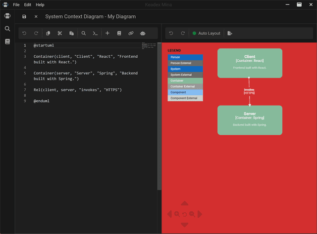 Screenshot of Mina, showing a diagram with a custom theme